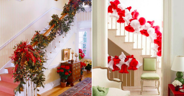 16 ý tưởng trang trí cầu thang đón Giáng Sinh dành cho mọi nhà